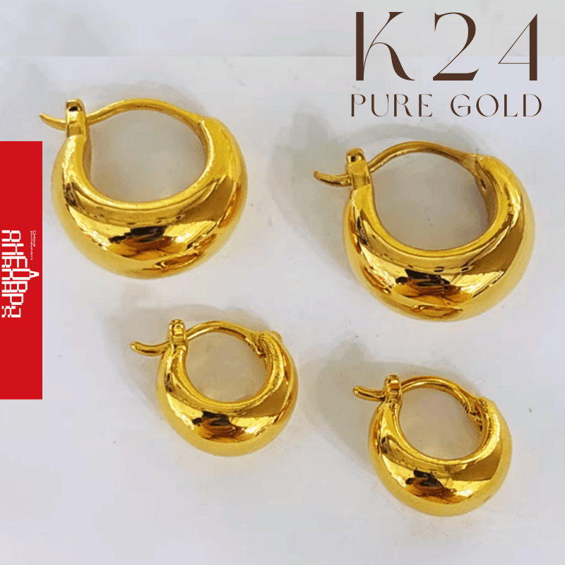 ★★K24純金★★（両耳）ゴールドK24フープピアス 24金 中空 軽量 地金 大ぶり ボリューム感inframe限定！1枚目の画像